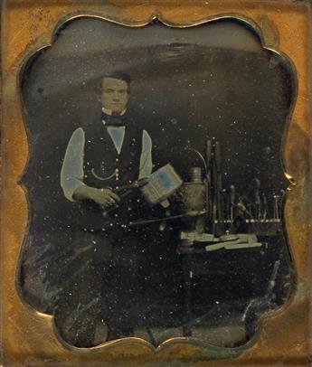 (OCCUPATIONALS) Pair of unusual occupational portraits, comprising a quarter-plate daguerreotype of a young engineer